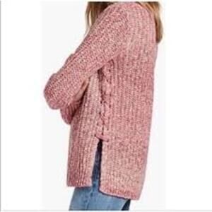Lucky Brand Rose Pink Cotton Cable Knit Braided Sides Sweater Size Medium